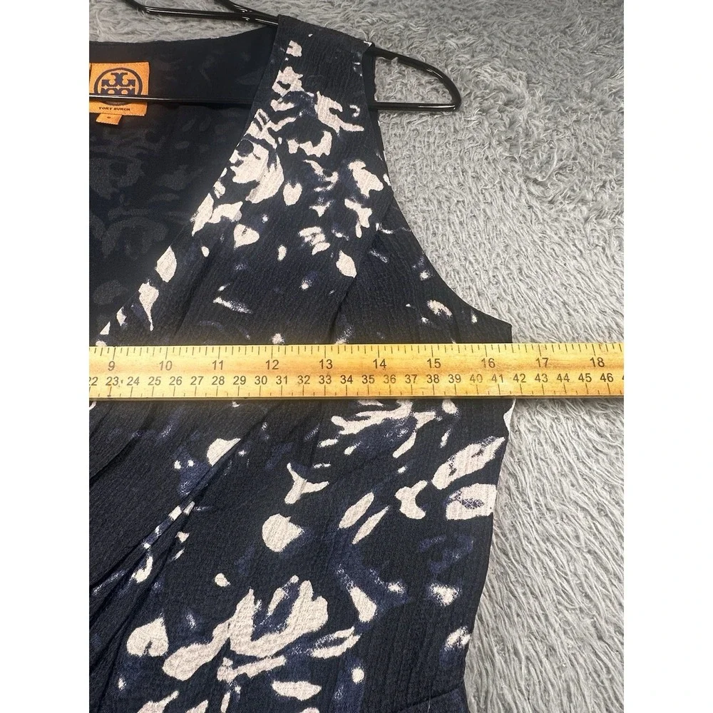 Tory Burch Dress 100% Silk Floral Blue Sleeveless‎ Size 6
